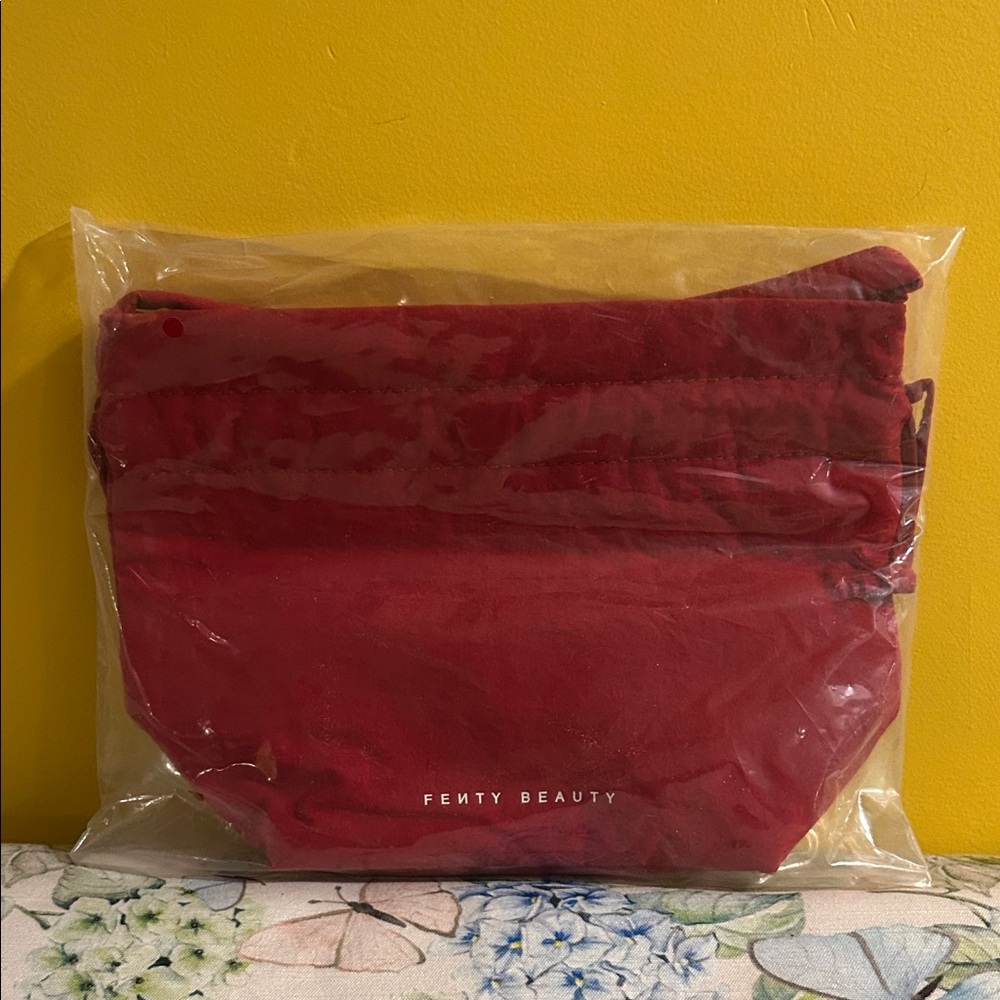 Fenty Beauty Drawstring Cosmetic Bag. Bold Red NEW IN PACKAGING.